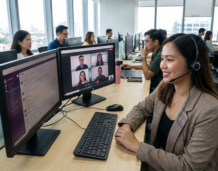 Filipino offshore professional working at a desk in the Philippines